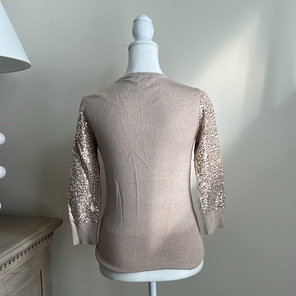 Women’s White House Black Market gold sequin cardigan size XXS holiday - Picture 5 of 7